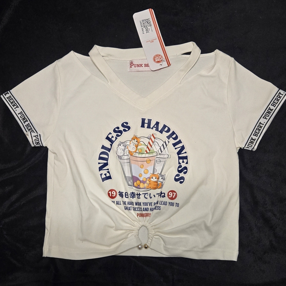 Unk White Graphic Tee with Knot Detail